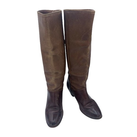 Frye 22169 Size 7 M Authentic Brown Leather Low Heel Mid Calf Boots - Picture 2 of 12